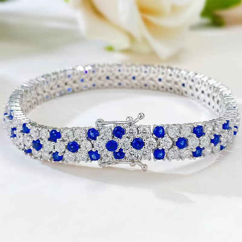 Tennis Bracelet Cubic - Женский двухрядный теннисный браслет с синими